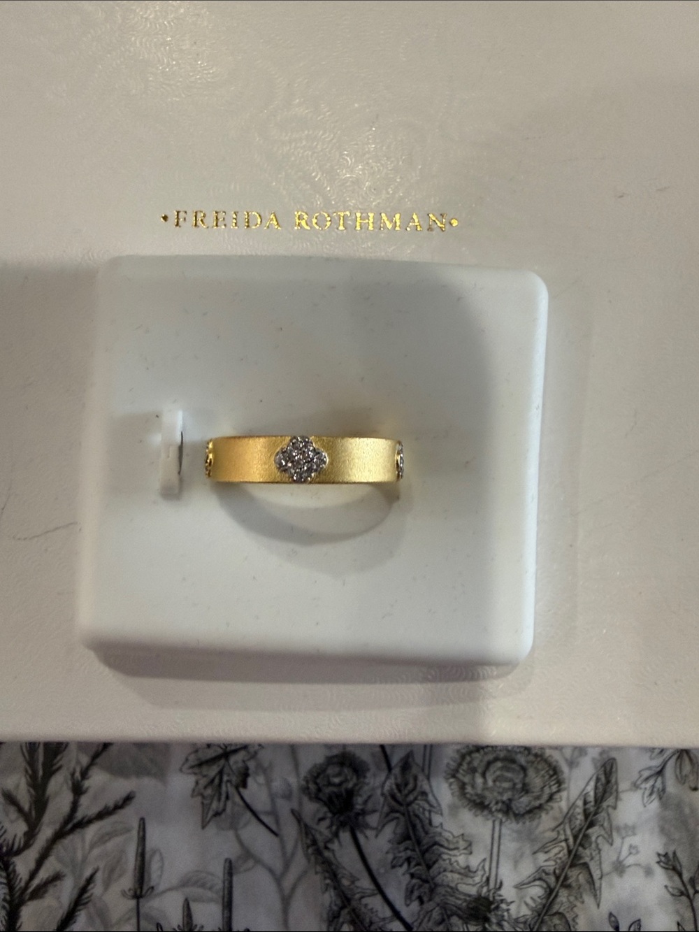 Freida Rothman Sterling Silver Gold Floral Cluster Band sz 6